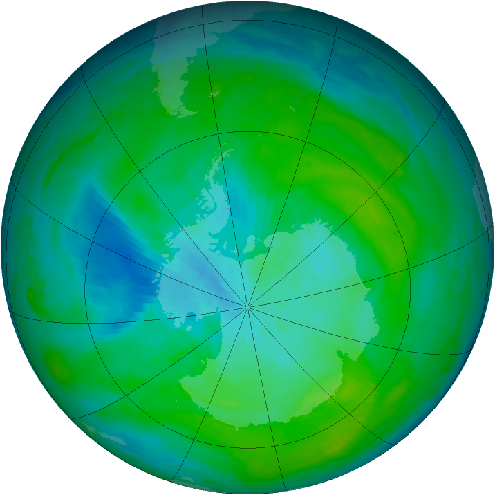 Antarctic ozone map for 21 February 1983